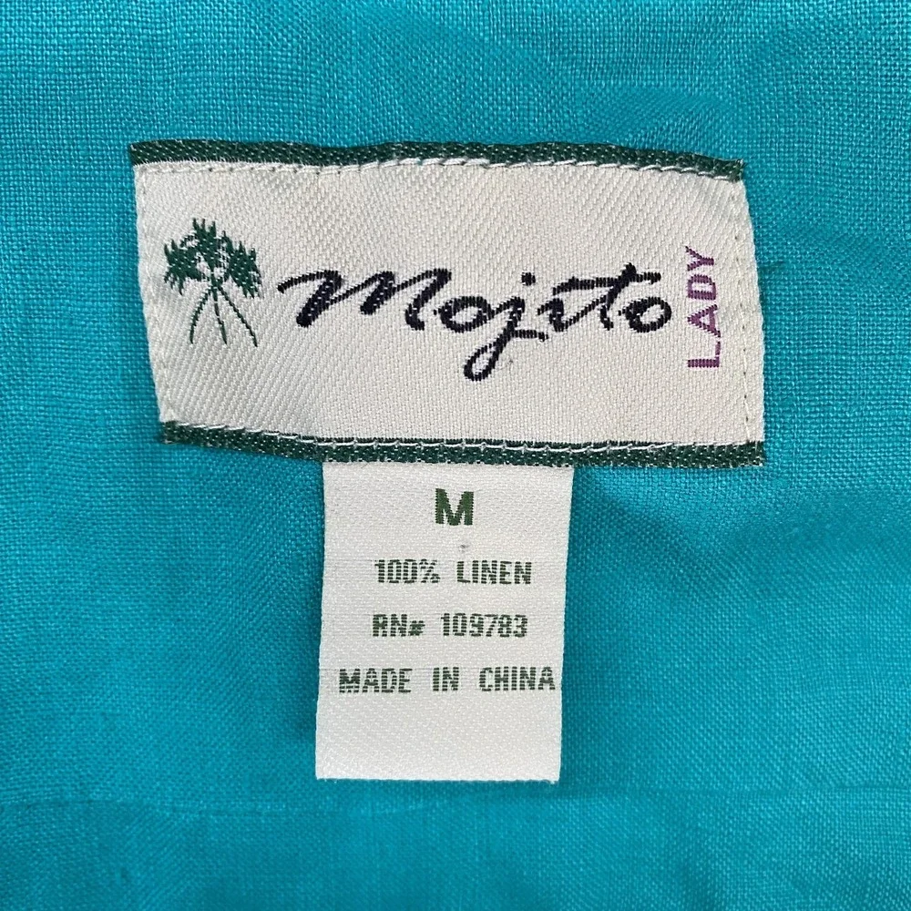 Mojito Linen Dress Womens Medium Turquoise‎ Blue Sleeveless Belted Cruise Resort